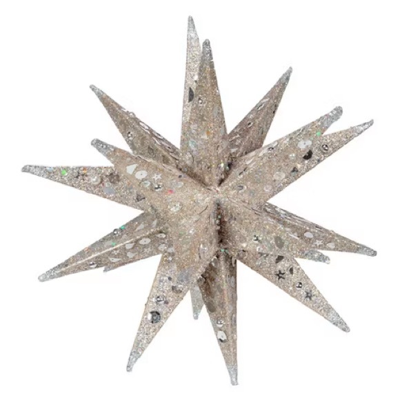 Kurt Adler 12-Inch Champagne and Silver Glitter Moravian Star Treetop - Picture 4 of 7